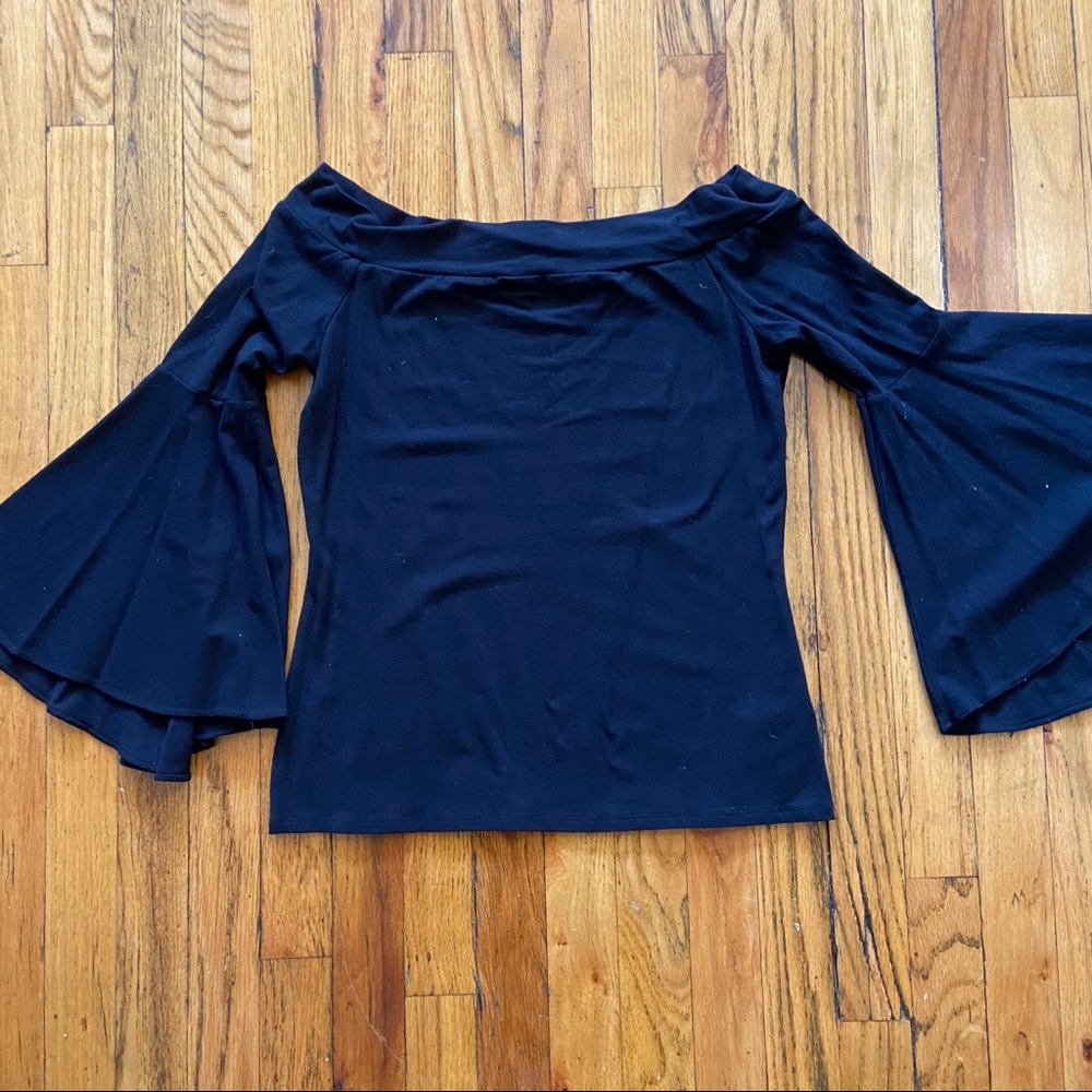 Black Express Off Shoulder With Bell Sleeves Top